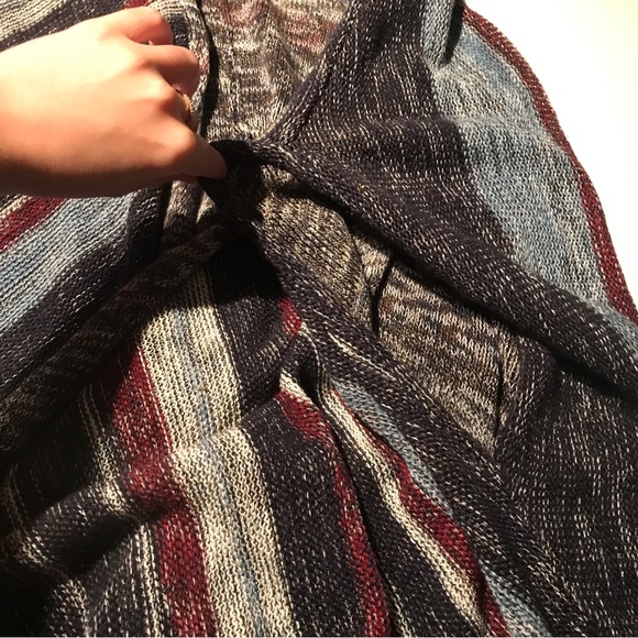 Free People Big Trail Poncho Cardigan Sweater Linen Blend Blue/Red/Gray XS - Picture 9 of 14